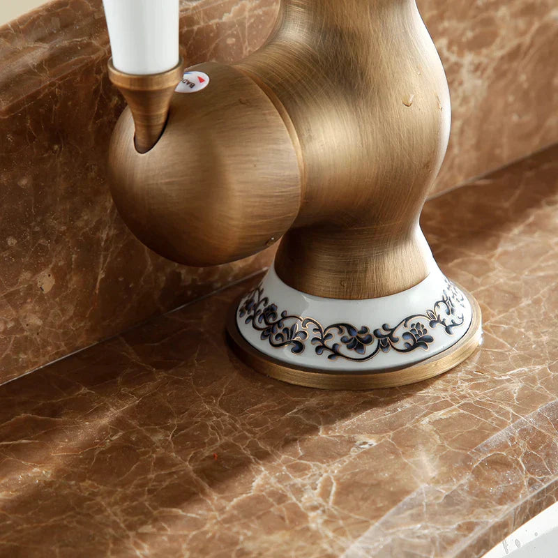 DecorBites™ Antique Brass Bathroom Sink Faucet Single Handle Swivel Spout Hot Cold Mixer