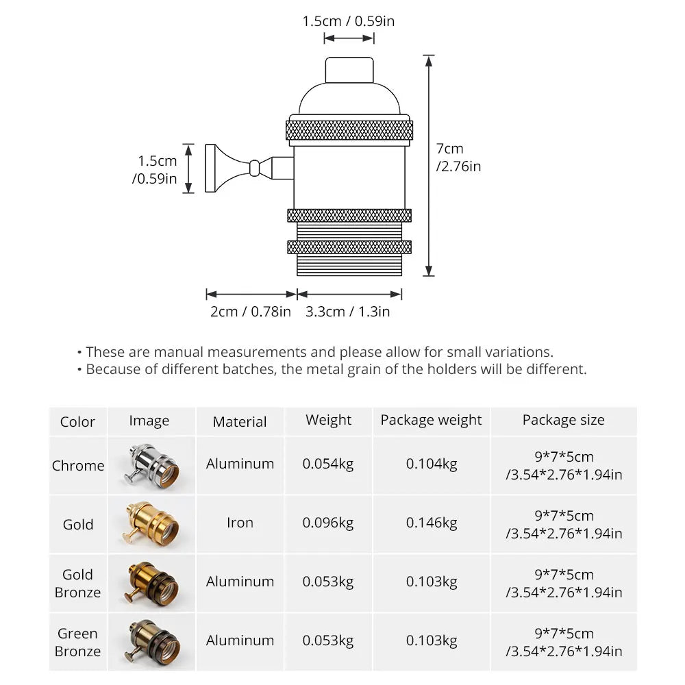 DecorBites™ E27 Industrial Lamp Base Holder Aluminum Retro Pendant Fixture