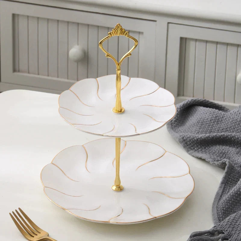 DecorBites™ Gold Inlay Bone China Fruit Plates Snack Dishes Cake Plate Candy Dish