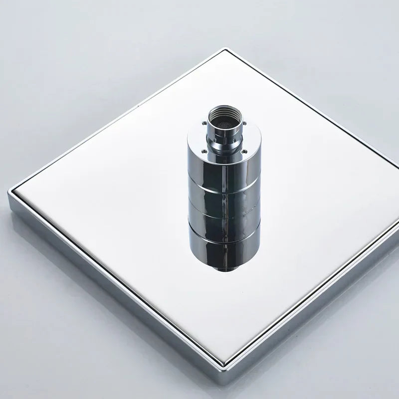 DecorBites™ Bright Chrome LED Rainfall Shower Head: Color Changing Brass Rectangular Shower Faucet
