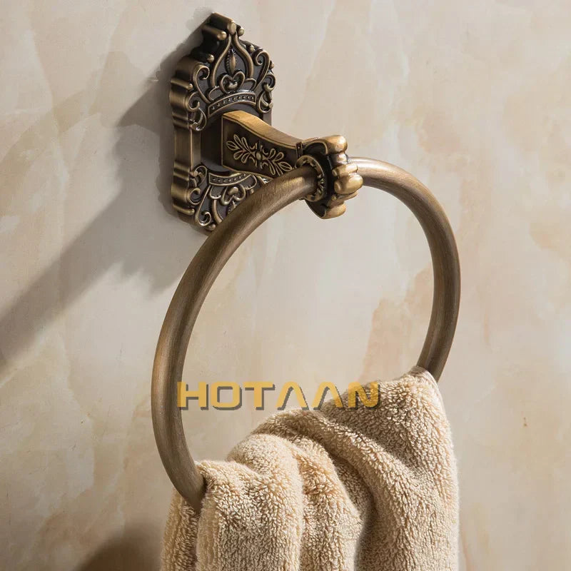 DecorBites™ Antique Brass Towel Ring – Wall-Mounted Round Bathroom Towel Holder