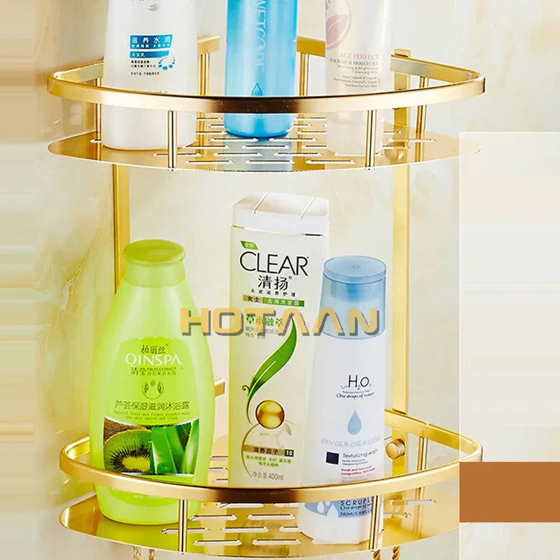 DecorBites™ Gold Aluminum Shower Shelf Basket Double Layer Holder Fashion YT-7026