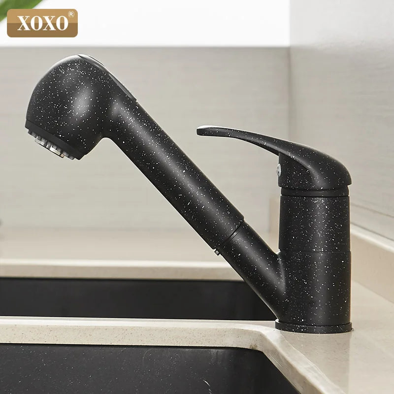 DecorBites™ Black Polished Kitchen Faucet Pull Out Spray Mixer Tap Hot Cold Water 360°