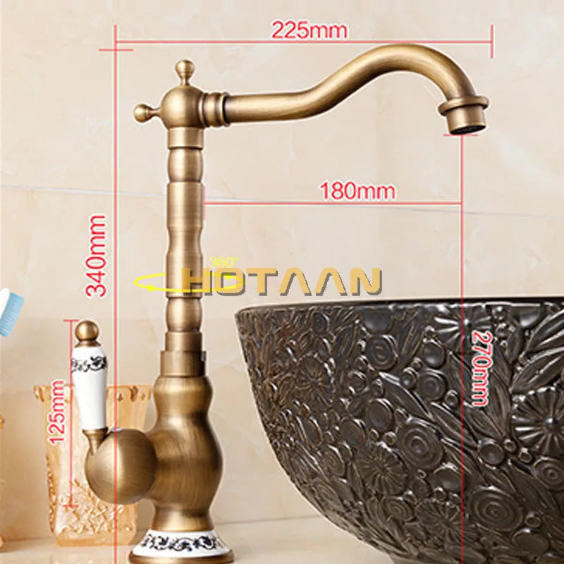 DecorBites™ Antique Brass Bathroom Sink Faucet, Single Handle Deck Mounted Basin Mixer