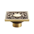 DecorBites™ Antique Brass Square Fish Carved Bathroom Floor Drain Hair Strainer