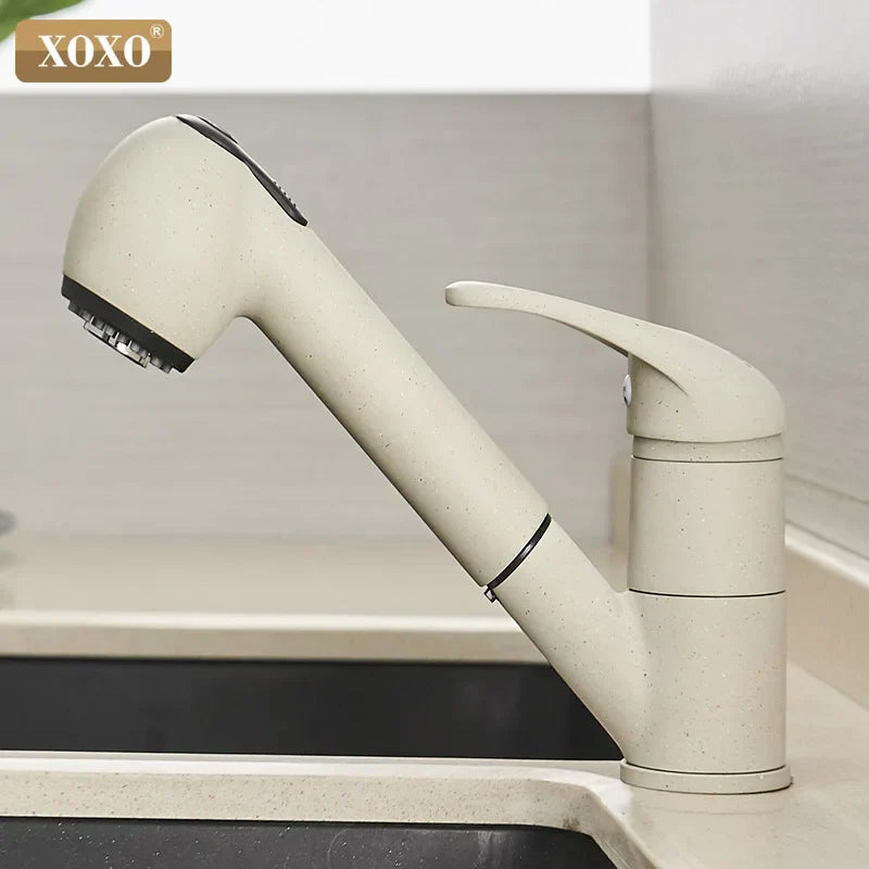 DecorBites™ Black Polished Kitchen Faucet Pull Out Spray Mixer Tap Hot Cold Water 360°
