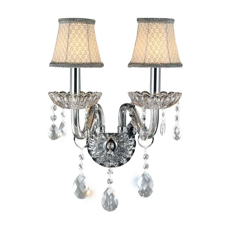 DecorBites™ Crystal Lamp Wall Light with LED Bulbs and Silk Fabric Lampshade