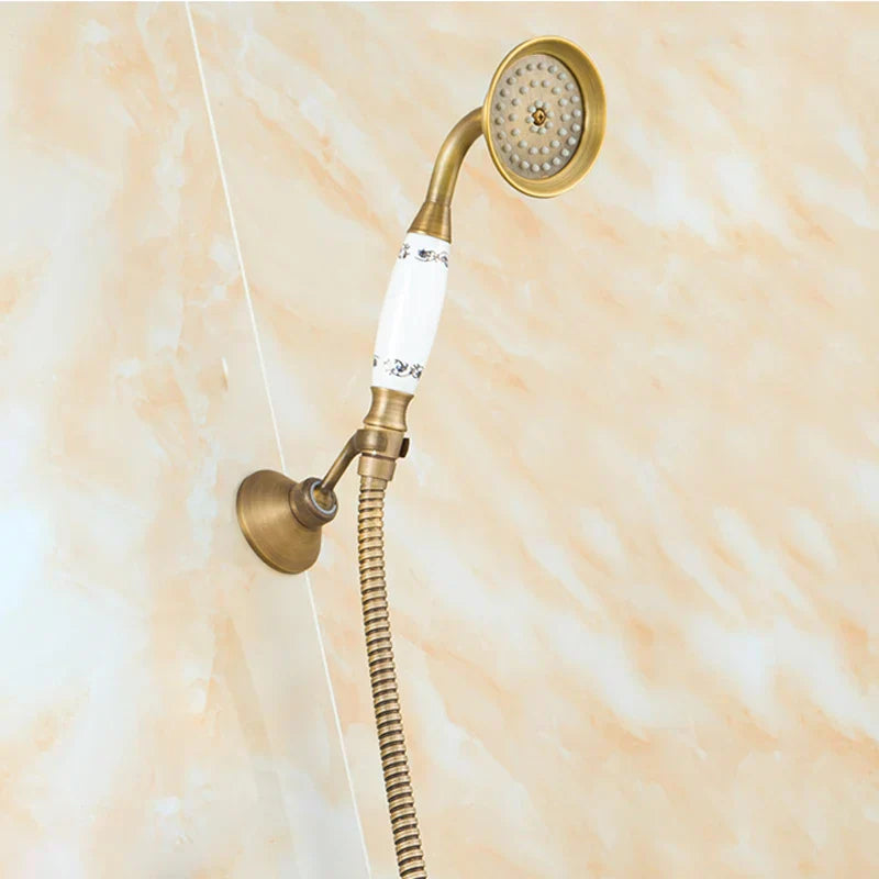 DecorBites™ Antique Brass Shower Faucet Set with Rain Head, Hand Shower, Hose & Valve