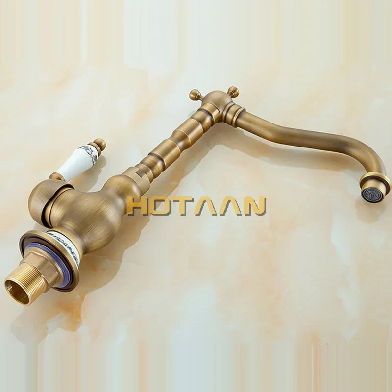 DecorBites™ Antique Brass Bathroom Sink Faucet, Single Handle Deck Mounted Basin Mixer