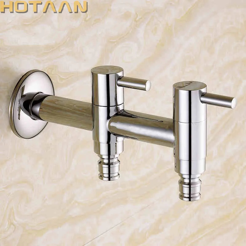 DecorBites™ Brass Dual Hole Garden Faucet Bib-cock for Washing Machine, Toilet, and Garden