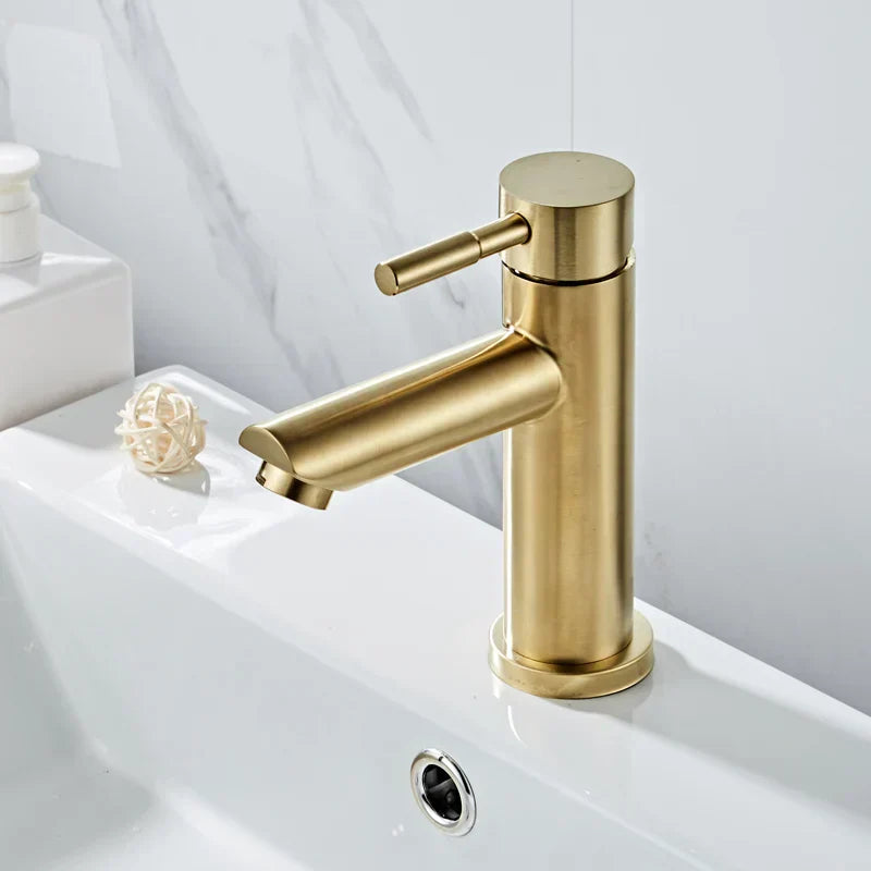 DecorBites™ Brushed Gold Basin Faucet: Solid Brass, Cold Hot Water Mixer, Single Handle