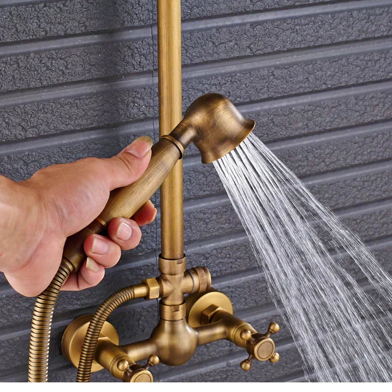 DecorBites™ Brass Shower Faucet Mixer Set with 8" Rainfall Head, Storage Shelf, and Hooks