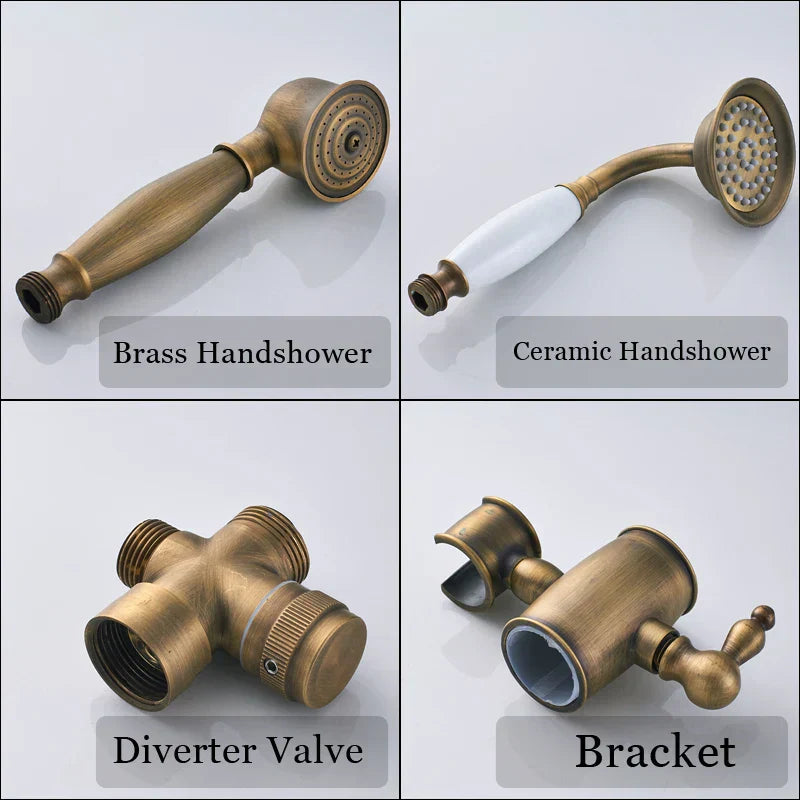 DecorBites™ Antique Brass Shower Set Single Handle Wall Mount Rainfall Mixer Faucet