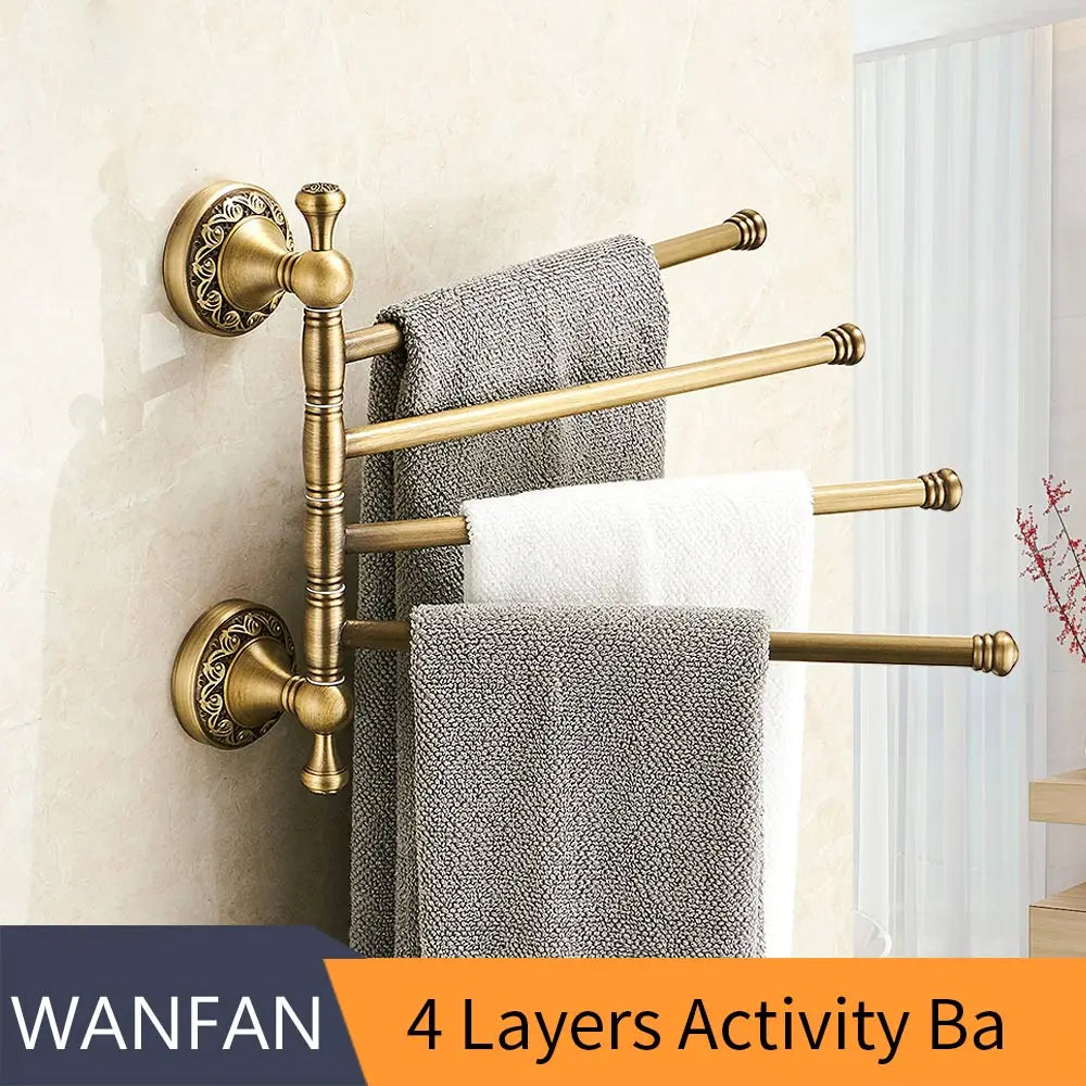 DecorBites™ Antique Brass Towel Rack 4-Tier Bathroom Wall Shelf Holder Bars Pants Hanger
