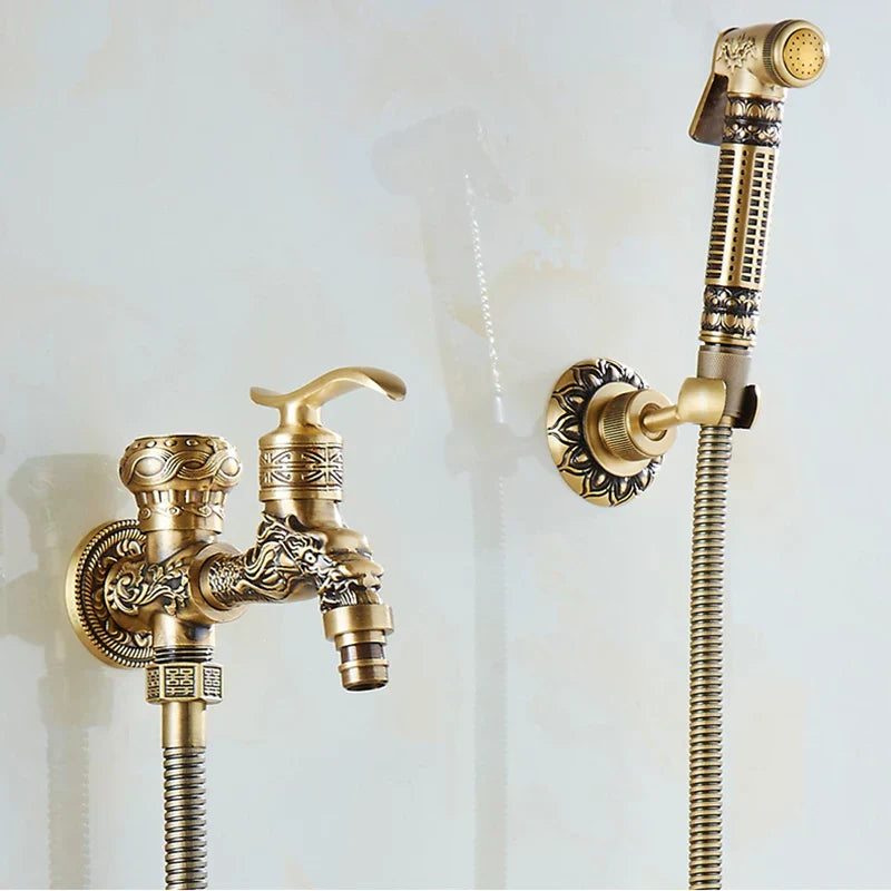 DecorBites™ Antique Brass Wall Mount Bidet Faucet for Hygienic Bathroom Shower Spray