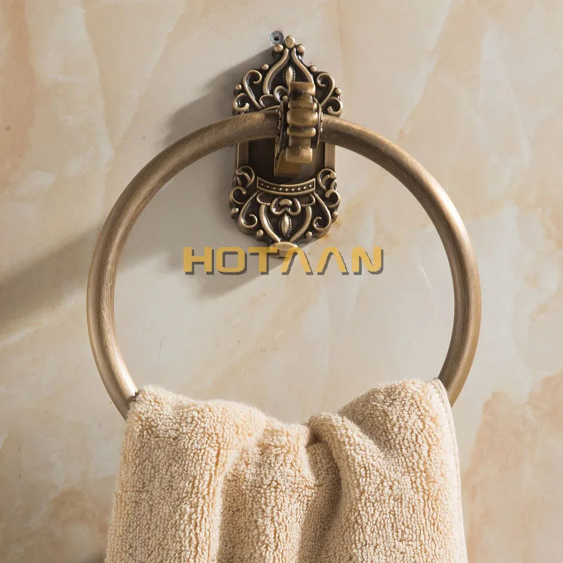 DecorBites™ Antique Brass Towel Ring – Wall-Mounted Round Bathroom Towel Holder
