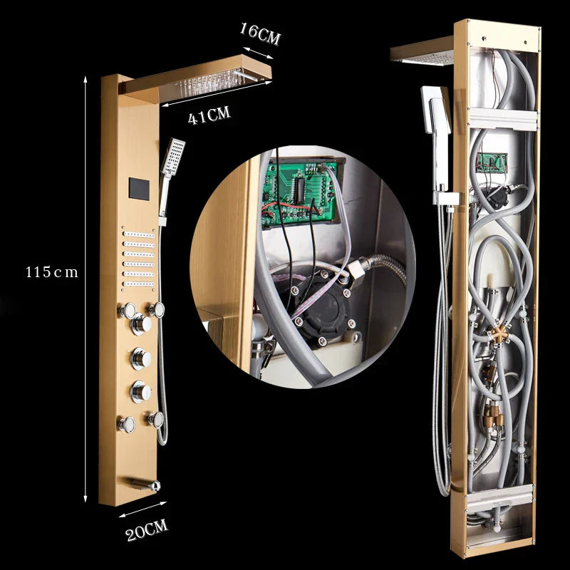 DecorBites™ LED Rain Shower Column Tower with Digital Screen and Massage Jets