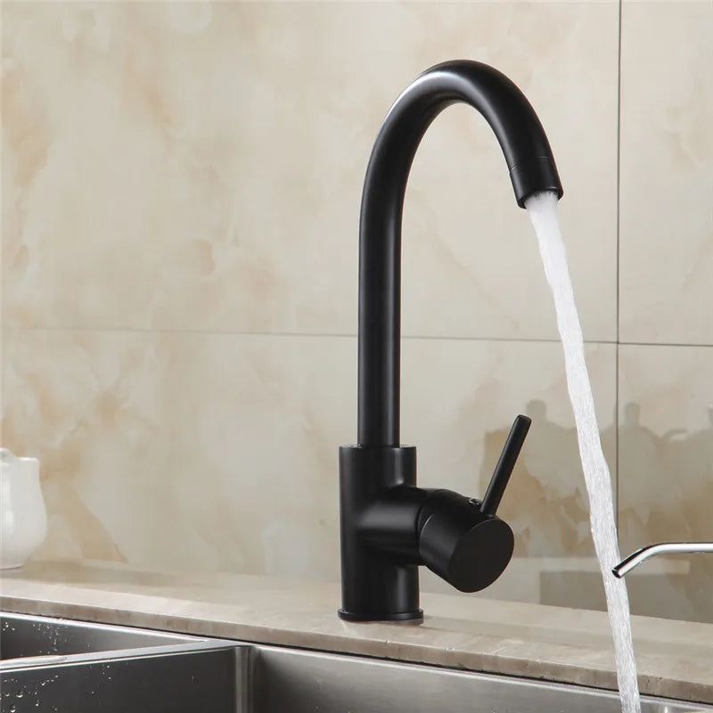 DecorBites™ Brass Kitchen Faucet 360 Rotate Swivel Sink Mixer - Black, Single Hole