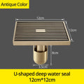 DecorBites™ Antique Brass Square Bath Drain Strainer Hair Art Carved Floor Grate Drain