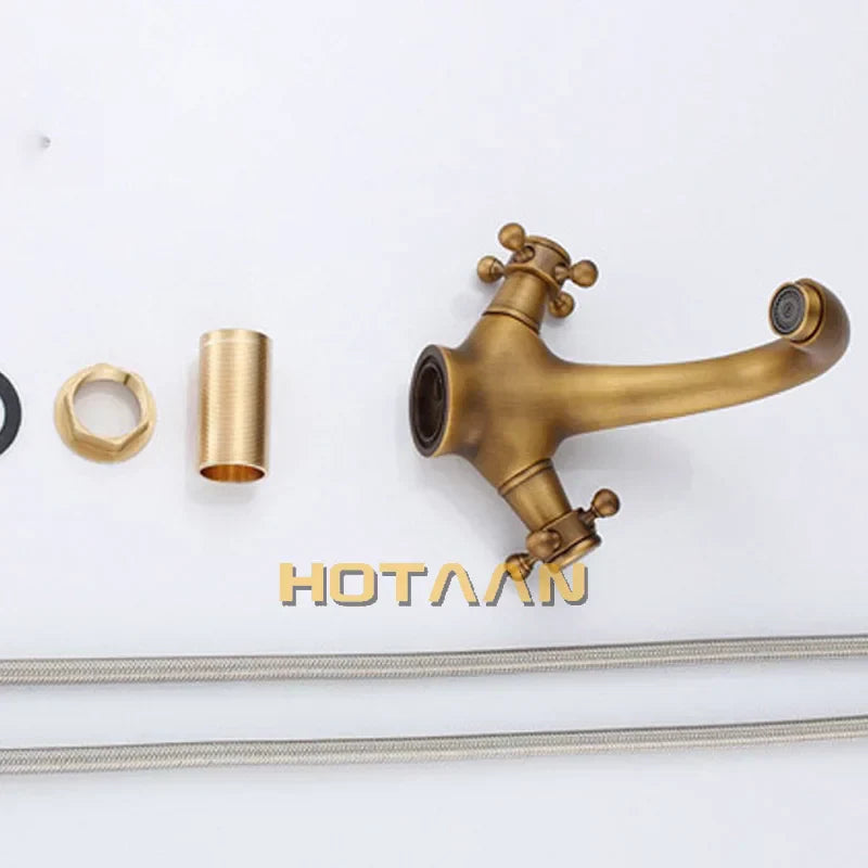 DecorBites™ Antique Brass Double Handle Faucet Kitchen Bathroom Basin Mixer Robinet Antique