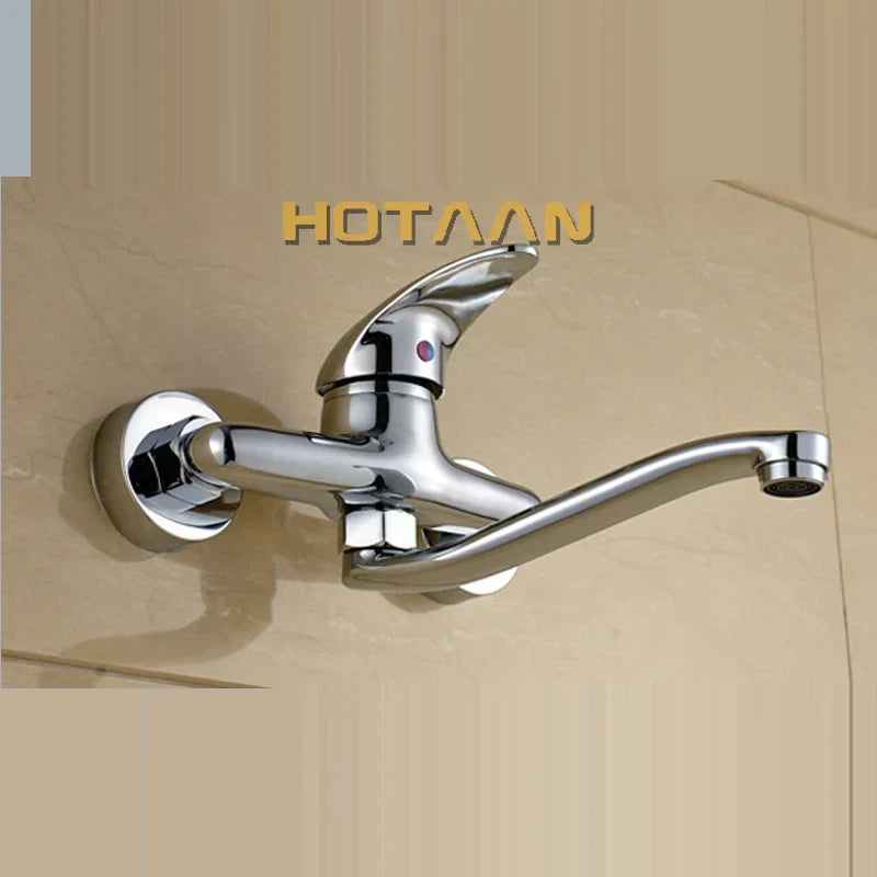 DecorBites™ Brass Chrome Dual Hole Kitchen Tap Mixer Faucet for Sink