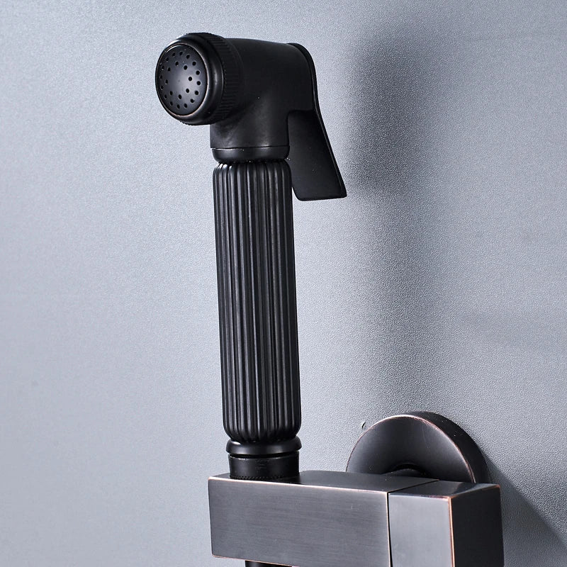 DecorBites™ Black Bidet Faucet with Single Handle, Wall Mounted, Cold Water, Brass Sprayer Head