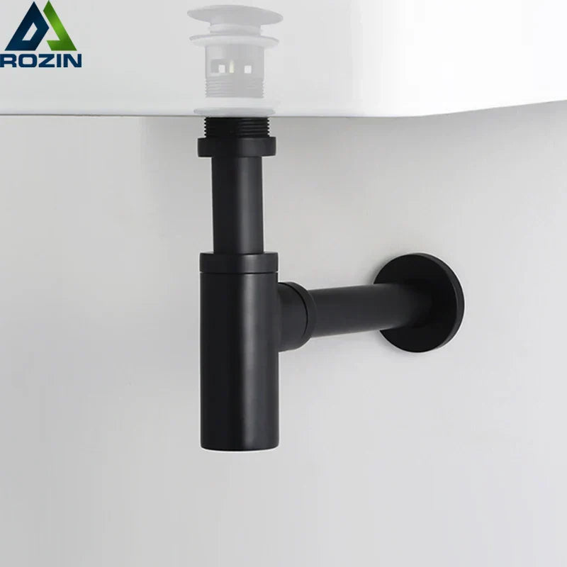 DecorBites™ Antique Brass Round Siphon P-Trap Bathroom Vanity Basin Pop-Up Drain