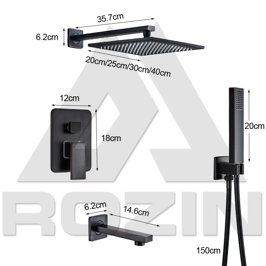 DecorBites™ Black Rain 16" Shower Faucet with 3-ways Mixer and Handshower