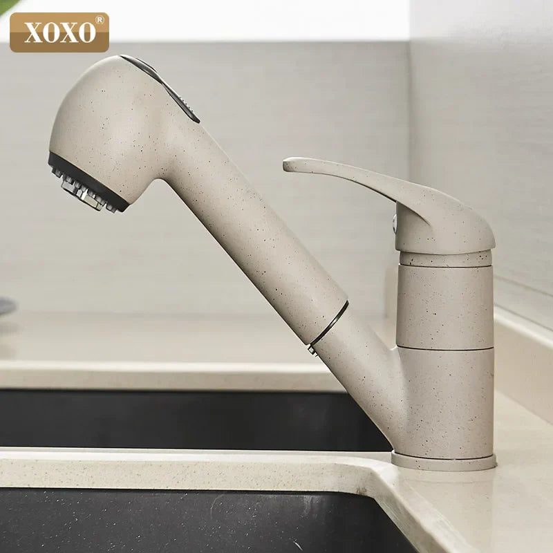 DecorBites™ Black Polished Kitchen Faucet Pull Out Spray Mixer Tap Hot Cold Water 360°