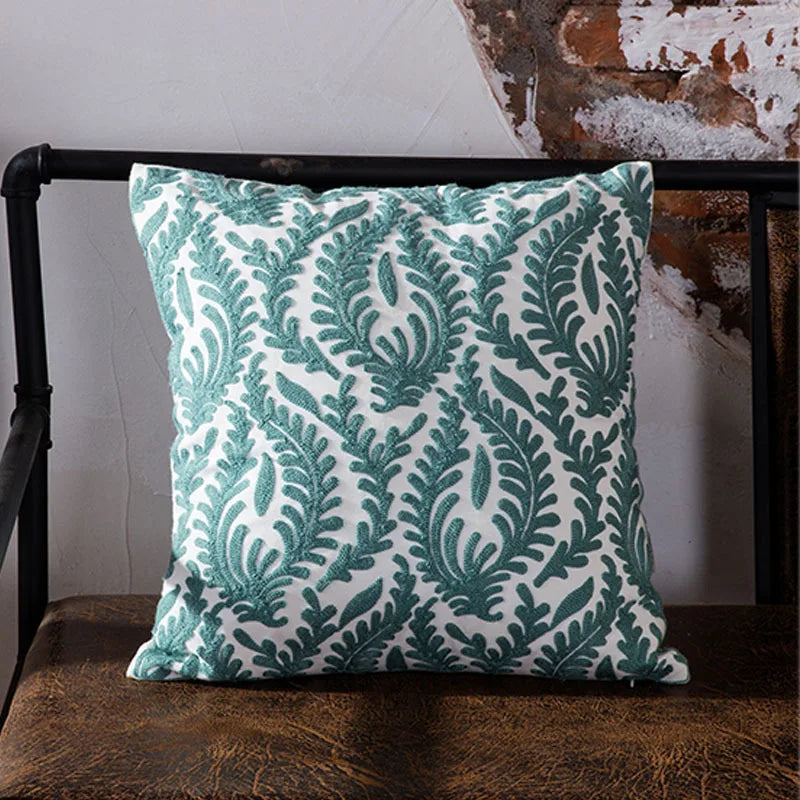 DecorBites™ Blue Geometric Embroidered Canvas Cotton Cushion Cover 45x45cm
