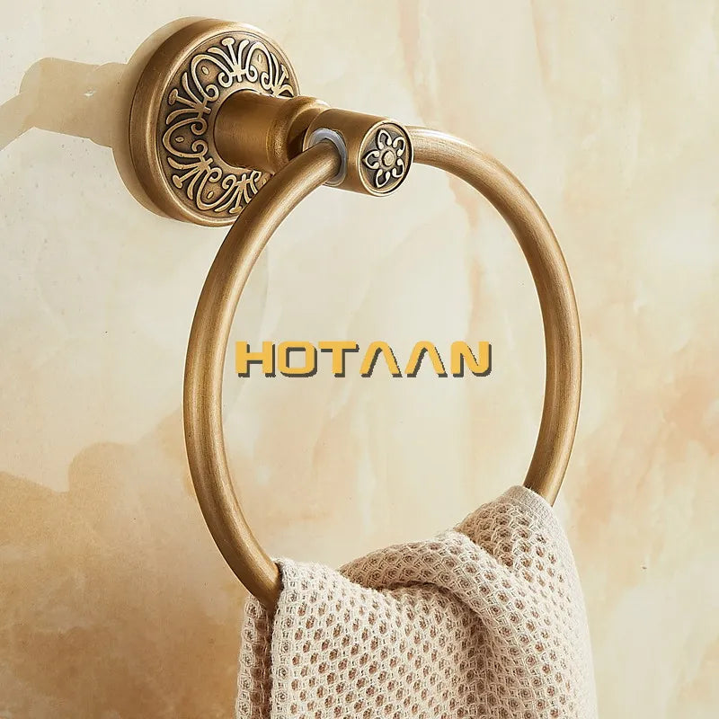 DecorBites™ Antique Brass Towel Ring - Wall-Mounted Round Towel Holder for Bathroom