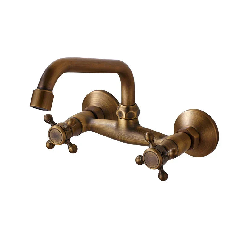 DecorBites™ Antique Brass Kitchen Faucet with Swivel Spout and Dual Handle Mixer