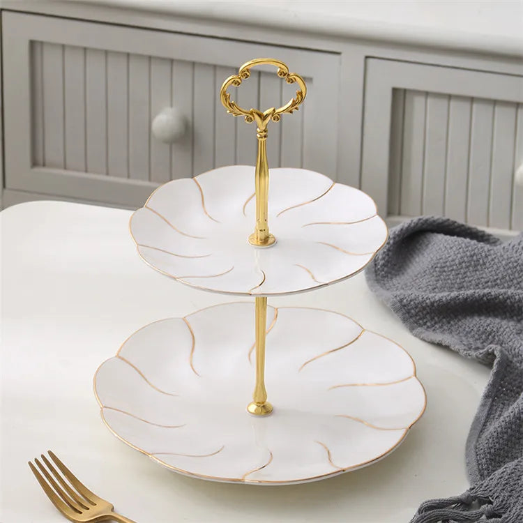 DecorBites™ Gold Inlay Bone China Fruit Plates Snack Dishes Cake Plate Candy Dish