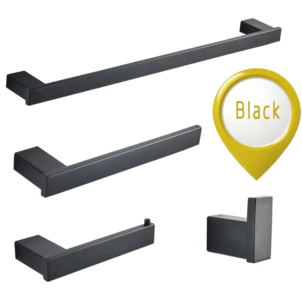 DecorBites™ Black Matte Bathroom Hardware Set: Paper Holder, Toothbrush Holder, Towel Bar