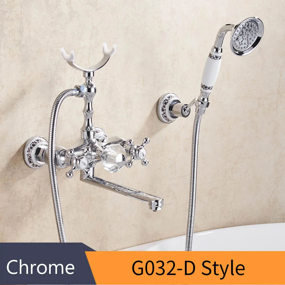 DecorBites™ Gold Brass Wall Mounted Bathtub Faucet with Hand Held Shower Kit