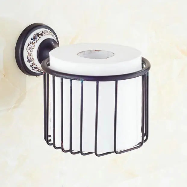 DecorBites™ Black Porcelain Brass Bathroom Accessories Set
