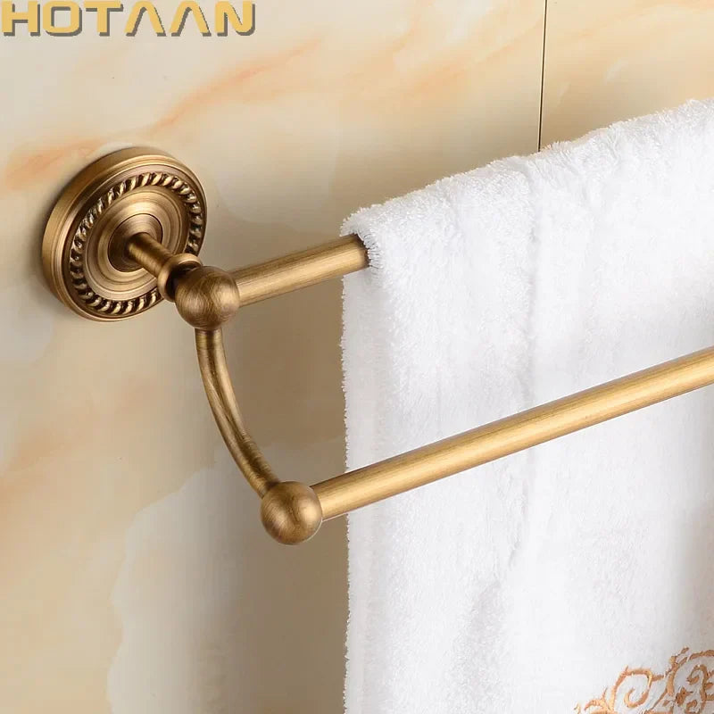 DecorBites™ Antique Brass Double Towel Bar Rack - Solid Brass, 30-60cm
