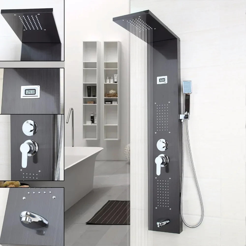 DecorBites™ Dark Nickel Shower Panel with Hand shower, Tub Spout, and Massage System