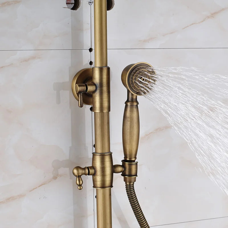 DecorBites™ Brass Wall Mount Bathtub Faucet with Shelf, Dual Handle Shower Set