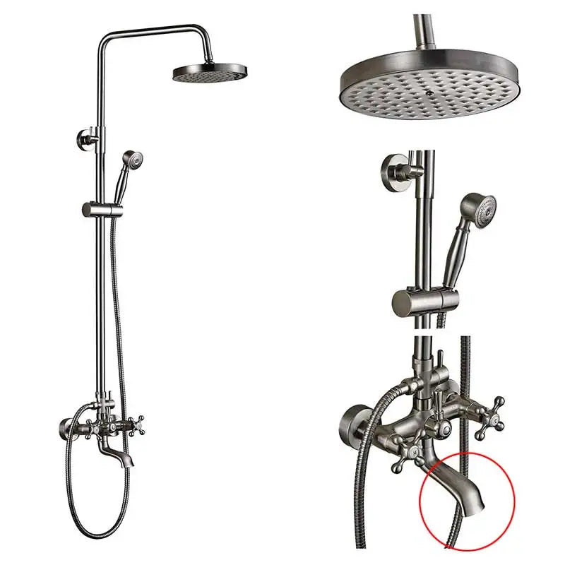 DecorBites™ Brushed Nickel Dual Handle Rainfall Shower Mixer Faucet with Handshower