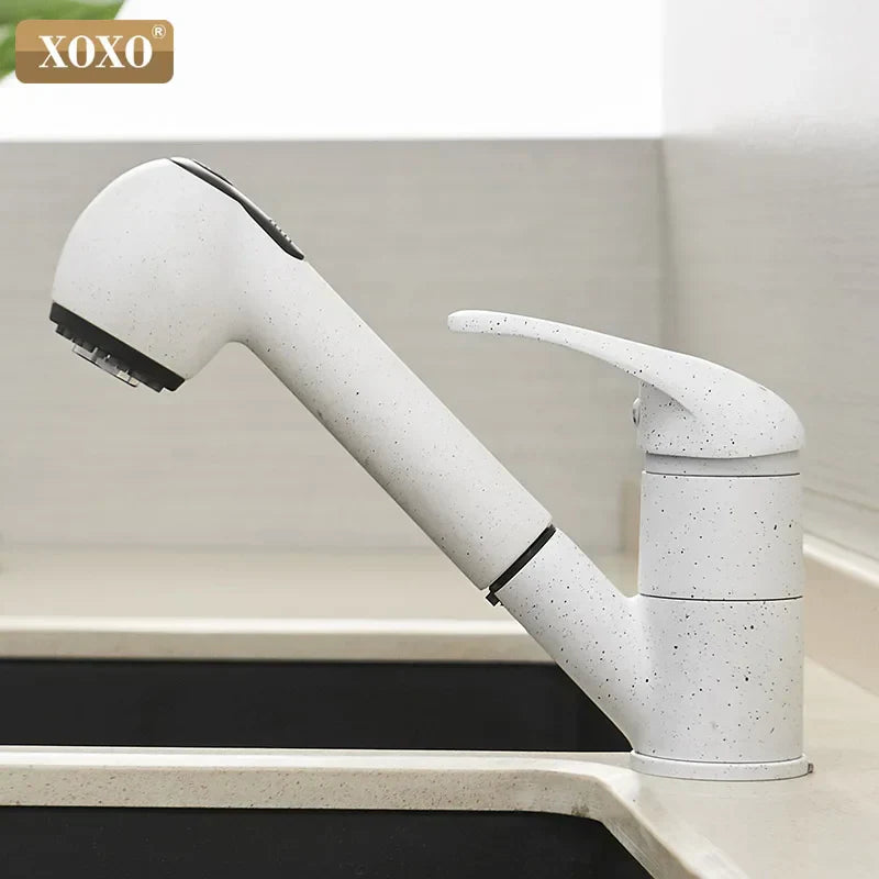 DecorBites™ Black Polished Kitchen Faucet Pull Out Spray Mixer Tap Hot Cold Water 360°