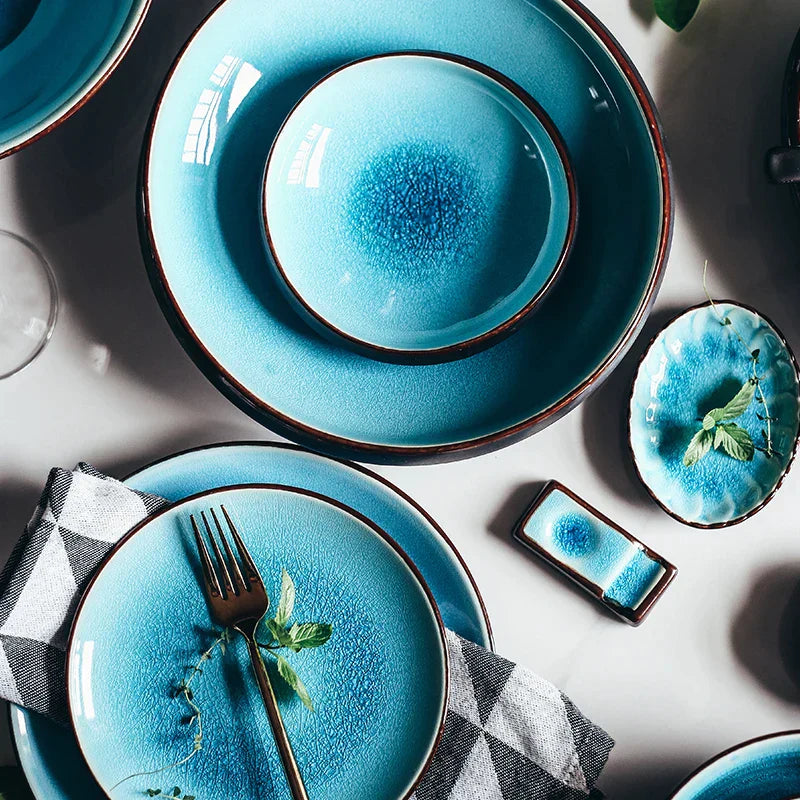 DecorBites™ Ice Cracking Glaze Ceramic Tableware Set - Blue Color
