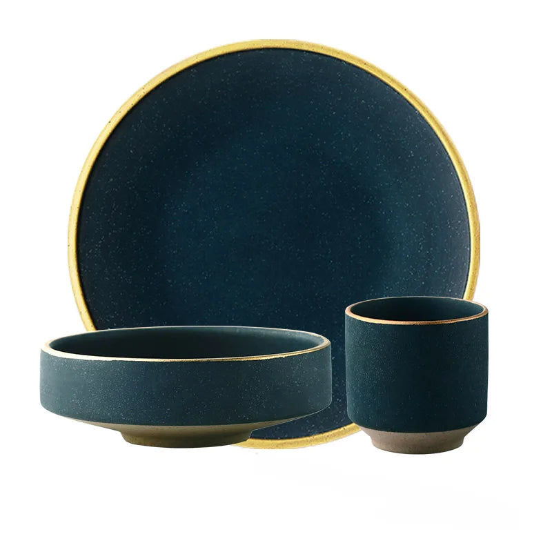 DecorBites™ Ceramic Dinner Plate - Gold Edged Steak Dish - High Quality Japan Style Partyware