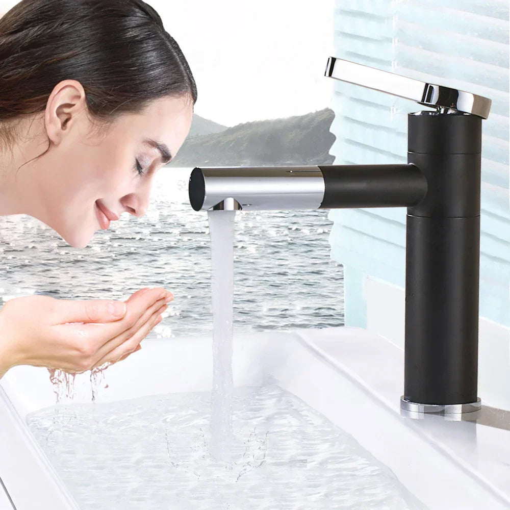DecorBites™ Brass Bathroom Faucet Vessel Sink Mixer - Swivel Spout Deck Mounted Vanity Tap - White/Black Color