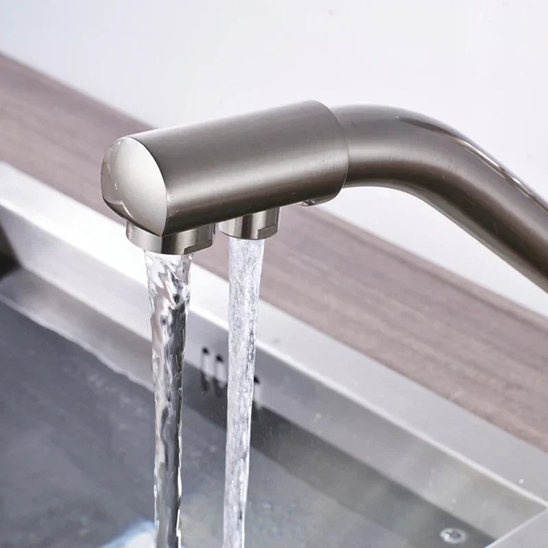 DecorBites™ Brushed Nickel Kitchen Sink Faucet with Water Purification: 360° Rotation Deck Mounted Mixer Tap