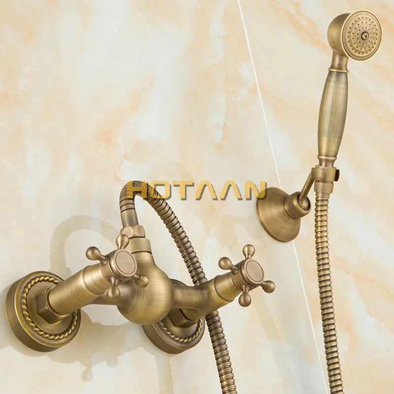 DecorBites™ Antique Brass Hand Held Shower Head Kit for Bath Wall Mount