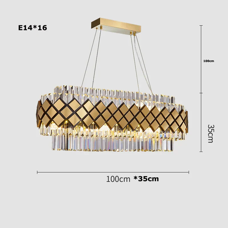 DecorBites™ Gold LED Crystal Clear Art Deco Chandelier for Foyer