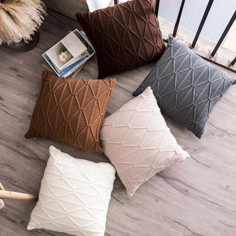DecorBites™ Knit Cushion Cover 45x45cm Nordic Style Home Decoration Brown Grey IvoryiscowayReversible