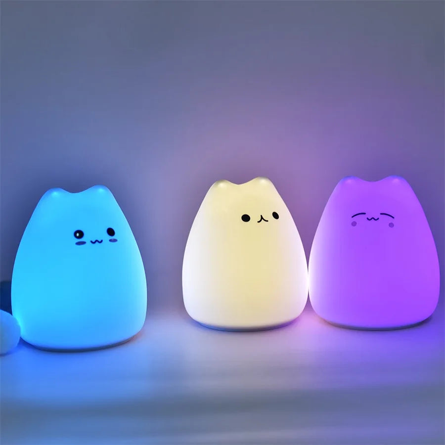 DecorBites™ Cat Silicone LED Night Light Touch Sensor 2 Modes Children Bedroom Lamp