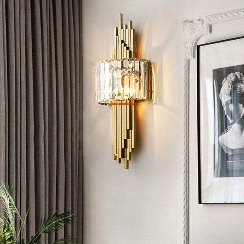 DecorBites™ Crystal Gold Wall Lamp | Modern Minimalist LED Indoor Lighting for Living Room & Bedroom